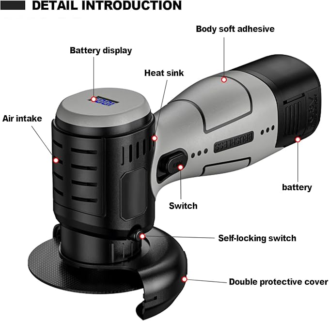 ZFULVO Cordless Angle Grinder Brushless Kit 19500rpm Cutting and Grinding | 3-Inch Mini Electric Angle Grinding Tool, 2x16.8V 2000mAh Battery & 6-Cutting Discs Grinder Handheld Cutter for Metal Wood