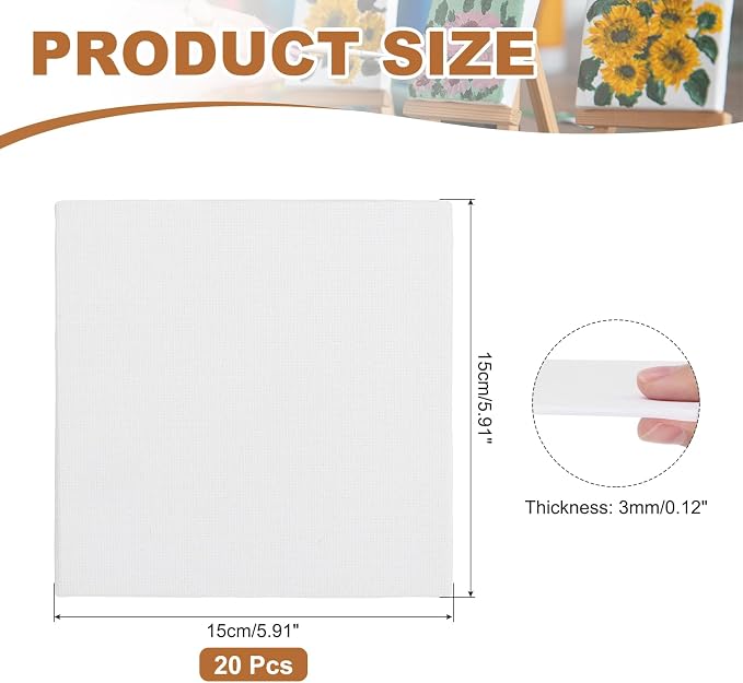 MECCANIXITY Canvas Boards for Painting, 6x6 Cotton Blank Primed Art Canvas Panels Acid-Free for Painting Supplies Oil Acrylic Tempera Watercolor Pouring Paint Artists(White, Pack of 20)