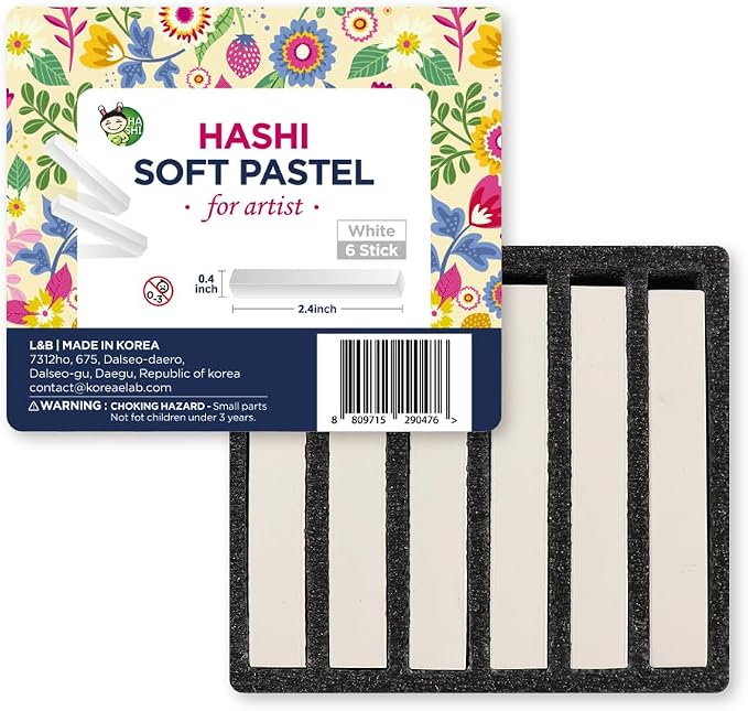 HA SHI Soft Chalk Pastels for Adult Artists, White, 6 Square Sticks