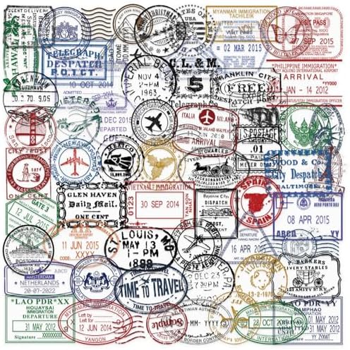 60PCS Transparent Travel Stickers, Passport Stamps Stickers