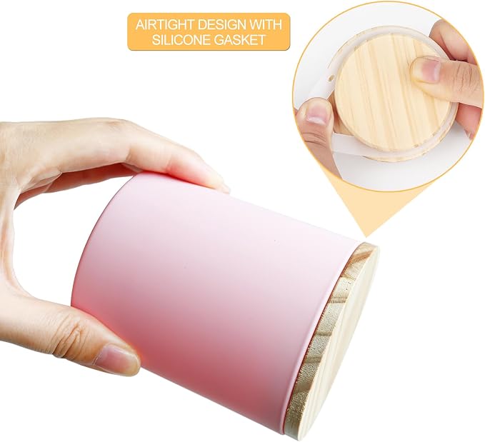 SHOWIN 10 OZ Thick Candle Jars for Making Candles 15 Pcs, Empty Jars with Wood Lids for Candle Making, Sample Container, Matte Pink