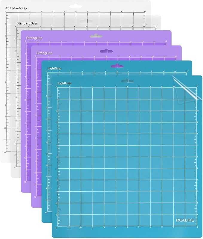 REALIKE 12x12 Cutting Mat for Silhouette Cameo 5/4/3/2/1 (6 Mats - 2 StandardGrip, 2 LightGrip,2 StrongGrip), Variety Cut Mats Replacement Accessories for Silhouette Cameo