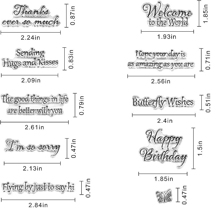 Words Clear Stamp Silicone Stamp Cards with Sentiments,Flowers,Butterfly,Greeting Words Pattern for Holiday Card Making Decoration and DIY Scrapbooking Album DIY Crafts