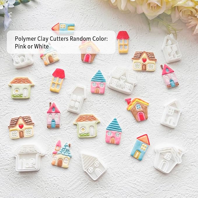 Cozy Cottage Polymer Clay Cutters Set - 8pcs Cute House Shapes for DIY Earring Jewelry, Soft Clay Crafts, Scrapbooking & Miniature Home Decor