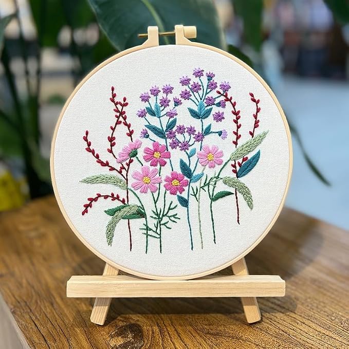 COCOMOX Floral Embroidery Kits for Beginners Adults, Cross Stitch Kits | 5 Different Simple Flower Pattern Embroiery Practice Kits, Hand Carft Gift, Easy to Follow