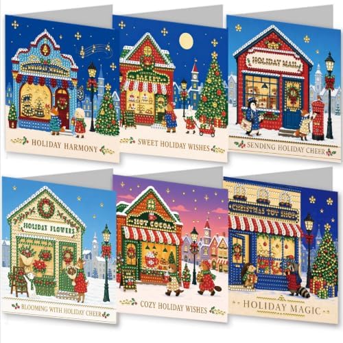 BAYUNOE 6Pcs Christmas Diamond Art Painting Greeting Card Kit with Envelope