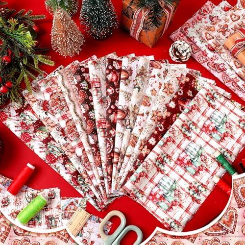 HunnmingRe 20 Pcs 10''x10'' Gingerbread Christmas Quilting Fabric Squares