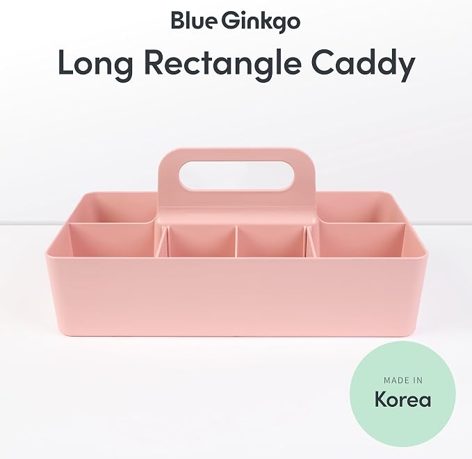 BLUE GINKGO Stackable Organizer Caddy, Long, Pink, Made in Korea