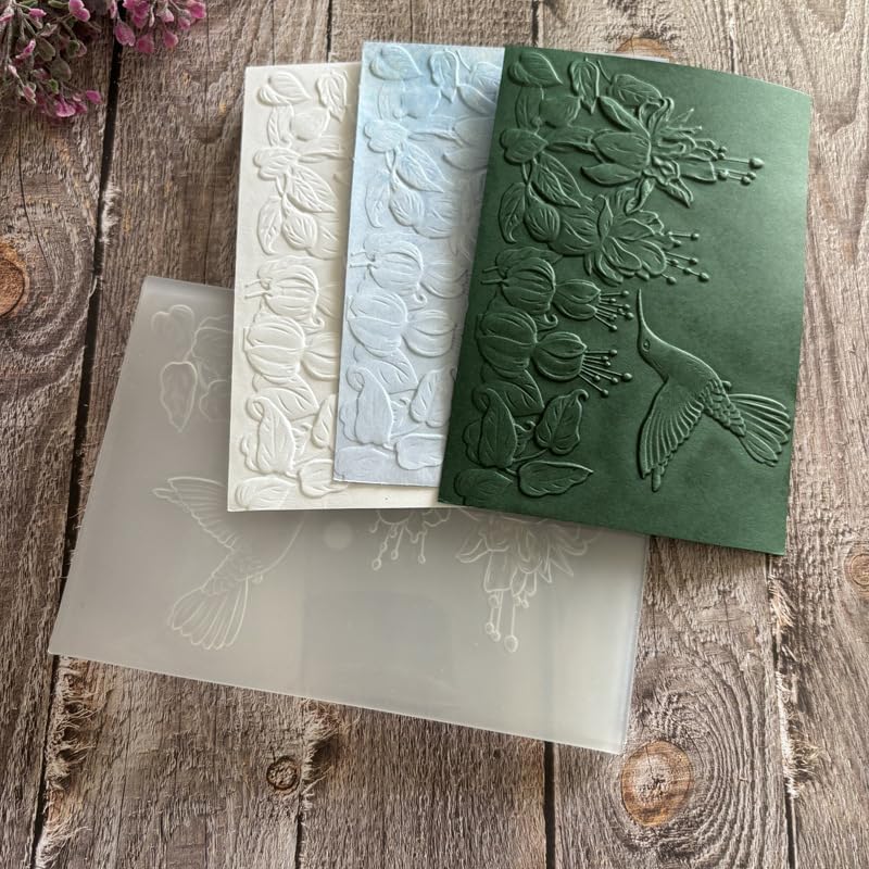 Hummingbird Floral 3D Embossing Folder, Leaf Flower Bird Plastic Textured Stencil for DIY Scrapbooking Card Making Paper Crafts