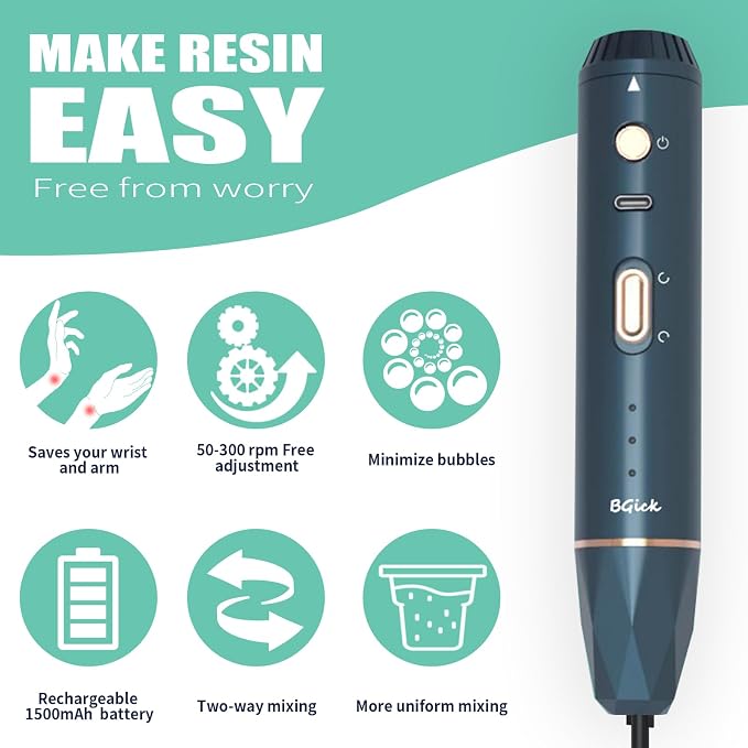 Upgraded Resin Mixer, Handheld Rechargeable Mixer with Minimizing Bubbles,Epoxy Resin Mixer for Resin, Silicone Mixing, Resin Molds, DIY Crafts (Included 4 pcs Paddles) (Blue)