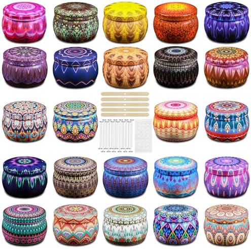 Happyhube Empty Candle Tins for Making Candles, 24 Pack 5 oz Metal Containers, Travel-Friendly Rust-Proof Tins with Lids (Yellow & More)