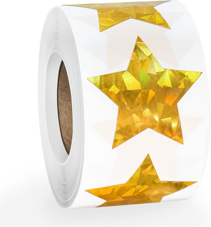 Imeepa 500PCS Holographic Gold Star Stickers, 500PCS 1.5" Reward Labels