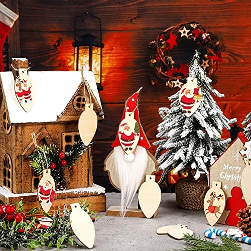 Queekay 50 Pcs Unfinished Wood Christmas Light Bulb Ornaments,Wood Color