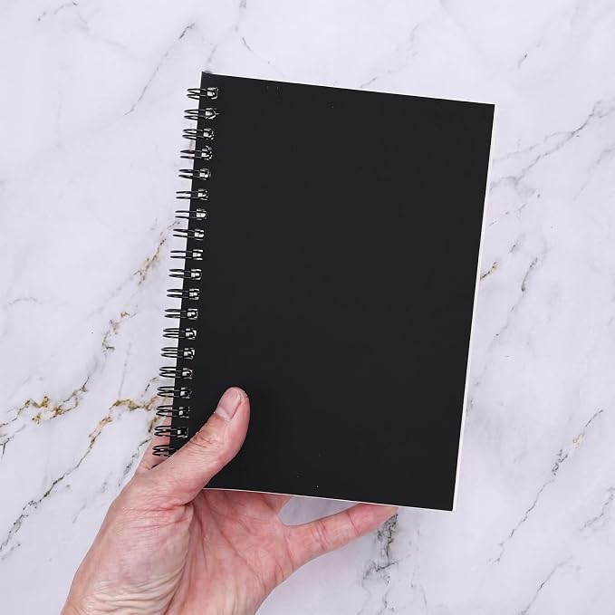EOOUT 3 Pack Blank Spiral Notebooks B6 Sketchbooks, 140 Pages / 70 Sheets, Unlined Journals 5 x 7in 100GSM for Drawing, Art, Students, Office (Black)