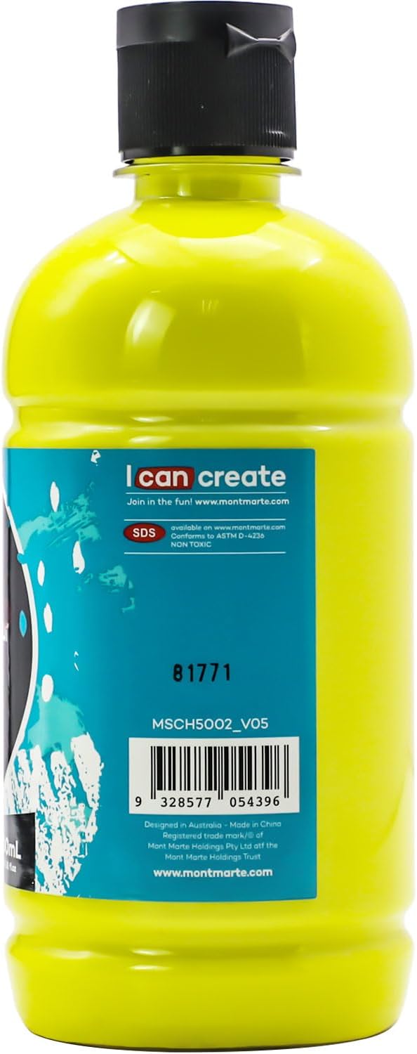 Mont Marte Signature Lemon Yellow Acrylic Paint, 16.9oz (500ml), Semi-Matte Finish, Suitable for Canvas, Wood, Fabric, Leather, Cardboard, Paper, MDF and Crafts