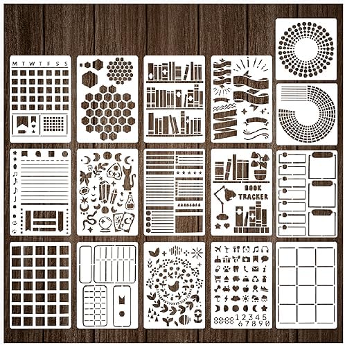 16 Pieces Journal Stencils for Dotted Journals Supplies, Happy Planner Stencils for Journaling DIY Drawing Templates Accessories Kit for Notebook Cards Scrapbook (16 Journal)