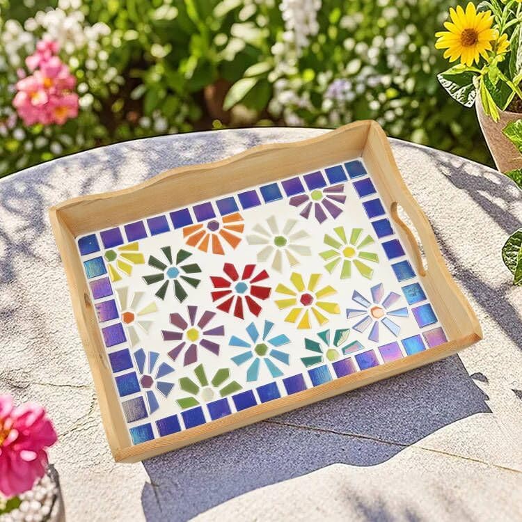 Youway Style Iridescent Glass Mosaic Tiles for Crafts Bulk,200g Pink Broken Mosaic Glass Pieces for Garden Crafts Kits,DIY Mosaic Art Decor (Pack of 4)