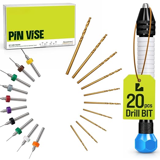 Micro Drill Bits Set with Pin Vise Hand Drill Manual, Jewelry Drill Kit