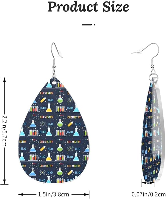 Math Formula Equation Black Drop-Shaped Earrings 2.2 x 1.5 Inches