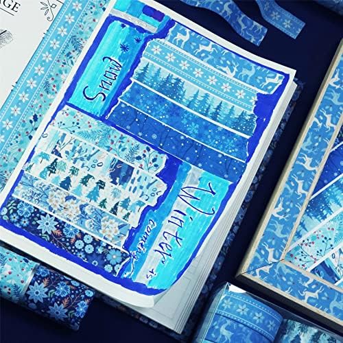 YUBBAEX 10 Rolls Four Seasons Washi Tape Set Blue Snowflake Masking Decorative Tapes (Winter)