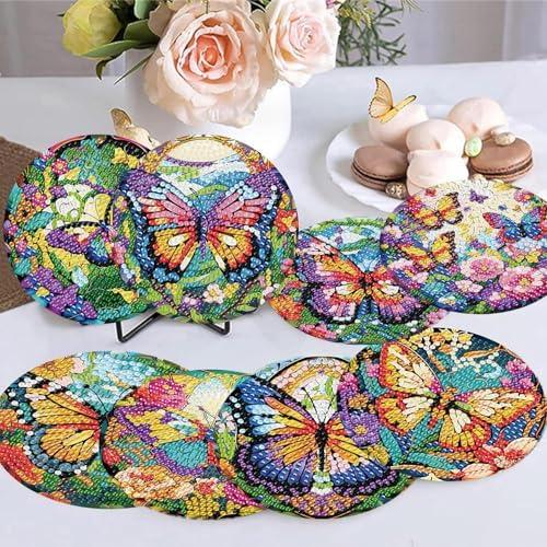 8 Pack Diamond Art Coasters,Butterfly Diamond Painting Coasters Kits