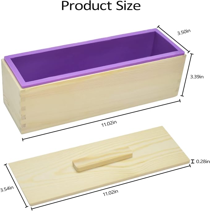 Artcome Loaf Soap Making Cutting Mold Kit 2Pcs 42oz Rectangular Silicone Soap Mold, 2Pcs Wooden Box with Lid, Adjustable Wooden Soap Cutting Tool with Stainless Steel Wavy & Plastic Straight Cutter