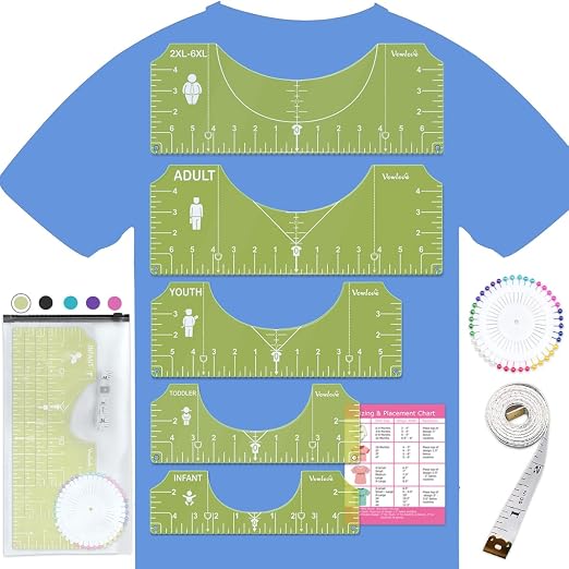 Vowlove T-Shirt Ruler Set for Cricut Vinyl and Shirt Placement Guide | Works for Dtf Transfers, Htv Vinyl, Sublimation, Screen Printing and Embroidery Projects Requiring Consistent Placement