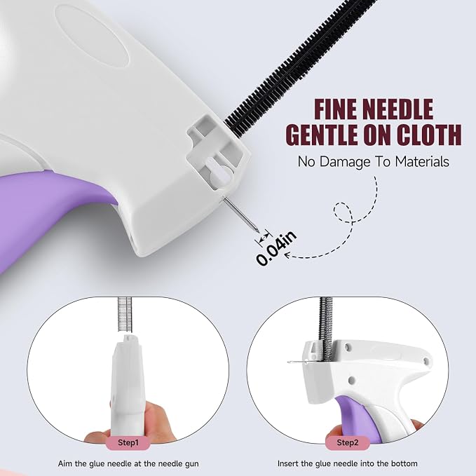 Micro Sewing Gun Stitch Gun for Clothes, White/Light Purple Color Versatile Stitching Gun for Hemming Pants Repairing Seams and More