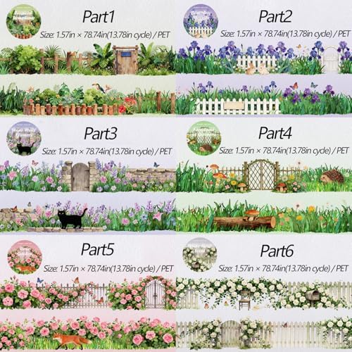 PET Tape Stickers for Scrapbooking Supplies,Floral Stickers for Journaling