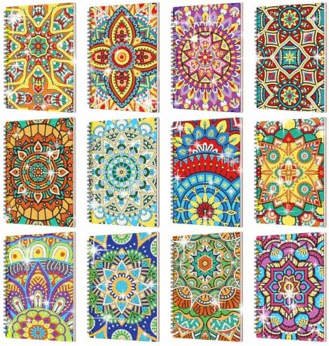Fullhawl 12 Pack 5D DIY Diamond Art Crafts Kit for Adults Office Supplies Beginner A5 Leather Diamond Painting Gift for Women Art Cover Craft Accessories with Tool (Mandala)