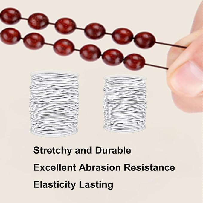 LUSTEMBER Stretchy String for Bracelets, 2 Rolls 1 mm Sturdy Elastic String Elastic Cord for Jewelry Making, Necklaces, Beading (White)