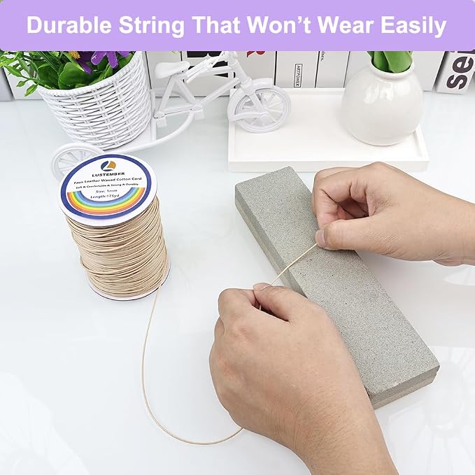 LUSTEMBER 1mm Faux Leather Waxed Cotton Cord, 175 Yards – Durable Necklace String, Soft and Textured Cord for Necklaces, Bracelets, and Jewelry Making
