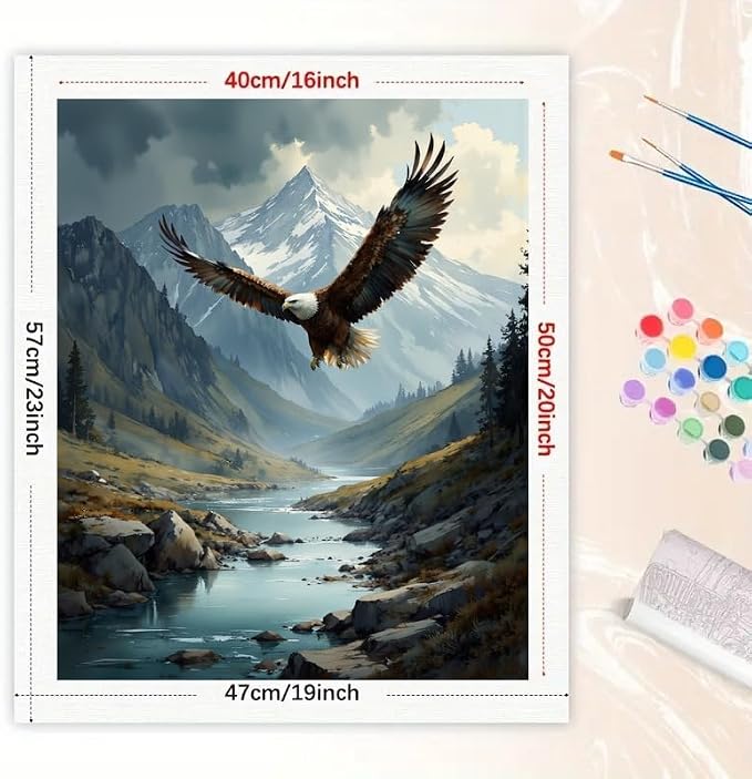 Eagle Soaring Paint by Numbers Kit for Adults - DIY Wildlife Painting on Canvas 16x20 Inches, Acrylic Paint Set, Suitable for Beginners, Perfect for Home Decoration or Gifts.