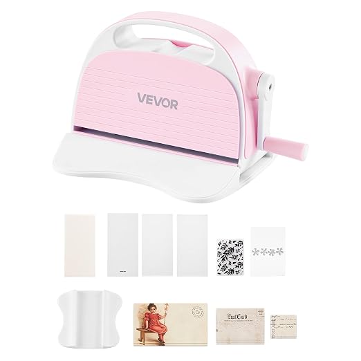 VEVOR Manual Die Cutting and Embossing Machine, 3" Opening, Portable Die Cut Machine Set with Cutting Dies, Embossing Folders, Paper Sheets, Cutting Plates, for Scrapbooking, Card Making, Crafting