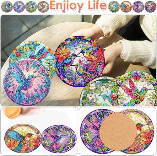 ijbnhd 8 Pcs Hummingbird Diamond Painting Coasters Kits for Adults