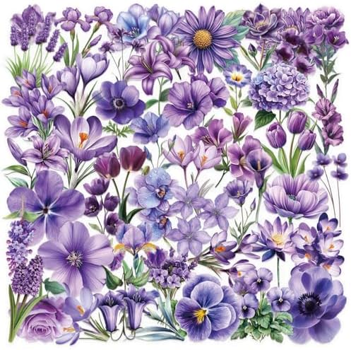 50Pcs Violet Flower PET Stickers Set
