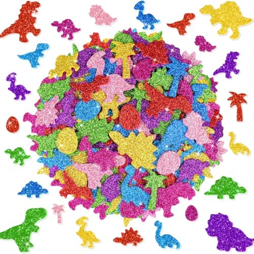 664 PCS Glitter Foam Stickers, Foam Dinosaur Stickers for Crafts, 8 Colors