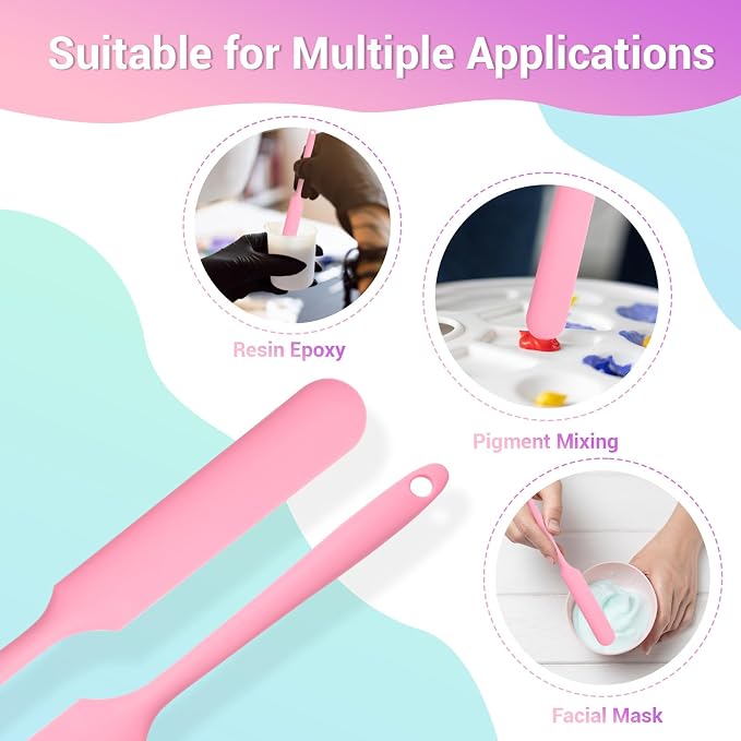 Gartful 6PCS Silicone Spatula Sticks, Non-Stick Epoxy Resin Mixing Sticks Scraper Tools, Reusable Stirring Rods for Resin, Paint, Waxing, Liquid, Arts Crafts Supplies, Facial Mask, Pink