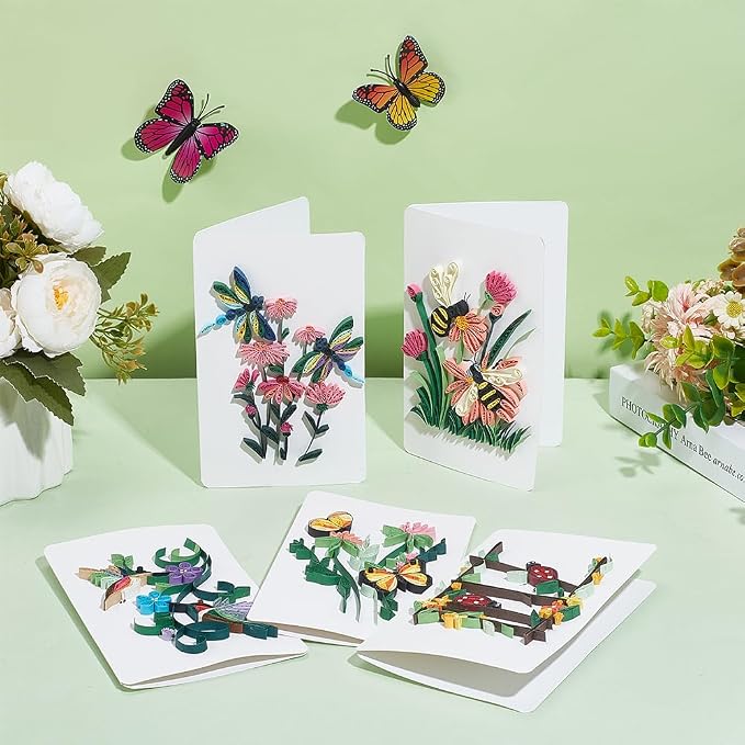 WEBEEDY 20 Sets Paper Quilling Kit for Adults Beginners,Spring Animal Flower Greeting Cards Making Kit with Instruction Tutorial,Handmade Bee Butterfly Dragonfly Quilling Card for Friends Families