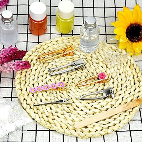 60PCS Hair Clips for Silicone Resin Molds, DIY Hair Bow Clips Pearl Hairpin Hair Accessories for Girls and Women (Mix Silver-Golden)