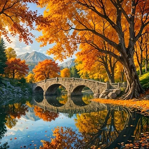 KYOQFVN Landscape Diamond Art Kits for Adults, Fall Diamond Painting Kits for Adults, 5D DIY Lake Paint with Diamond Beads Craft Home Wall Decor 14x14 inch