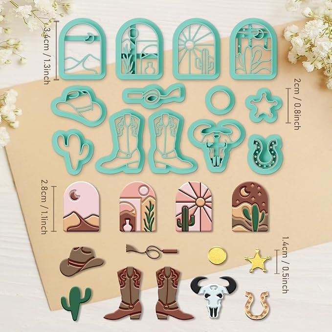 ORIGACH 13 Pcs Western Cowboy Polymer Clay Cutters Set