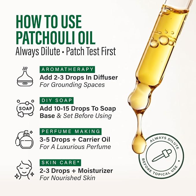 Kukka 100% Pure Patchouli Essential Oil for Skin, Diffuser, 4 Fl Oz | Concentrated Patchouli for Diffuser, Aromatherapy, Perfume and Body - GC/MS Tested, Steam Distilled, Glass Dropper