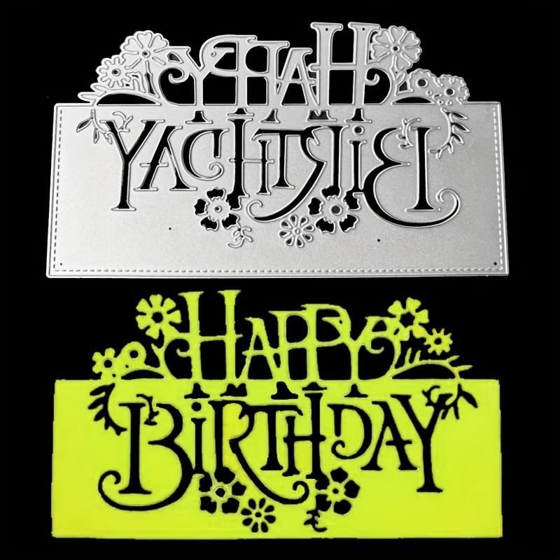 Lapoo Words Cutting Die for Scrapbooking - Durable, Cut Stencils for DIY Scrapbook Photo Album Decorative Paper Card, Card Making Supplies Party Wedding Decorations (Happy Birthday 6 x 3.4 in)