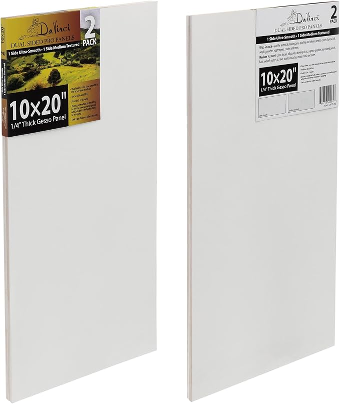 Jerry's Artarama Da Vinci Dual Sided Pro Panel Board - 2-Pack, 10x20 6mm Deep Panels for Painting - Archival, Acid-Free Art Supplies - Ultra-Smooth & Medium Textured Paint Surfaces