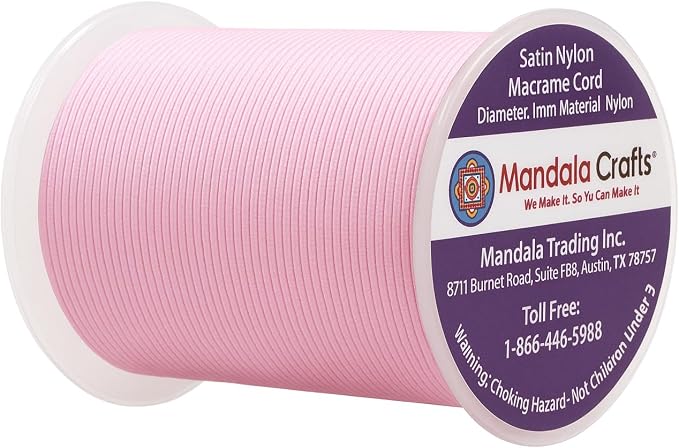 Mandala Crafts 1mm Pink Rattail Nylon Satin Cord for Jewelry Making