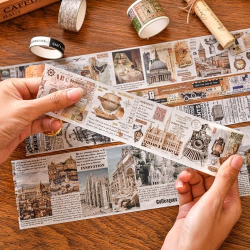 18 Rolls Vintage Washi Tape Pack Retro Arts Adhesive Tapes Wide Monologue Decorative Masking Tape Sets for Craft, Kids, Scrapbook, DIY, Gift Wrapping (Story Collections)