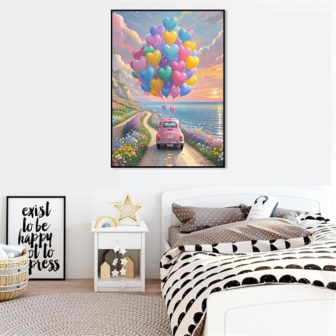 Clendo Balloon Paint by Numbers Kit for Adults, Car Paint by Number for Adults Beginner on Canvas, Ideal Gift Choice for Birthday and Festival, DIY Acrylic Paints for Wall Decor 16x20inch
