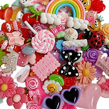Chenkou Craft 50pcs Lots Mix Assort Easter DIY Flatbacks Resin Flat Back Scrapbooking Slime Beads Supplies for DIY Craft + 1pc Clear Box