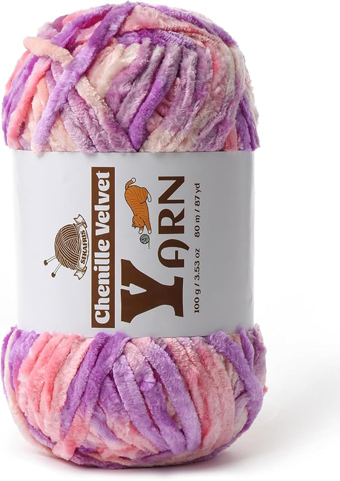 Chenille Crochet Pinkish Purple Yarn 1 Pack